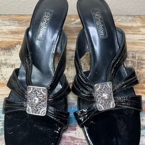 Brighton Black slip on heel sandals